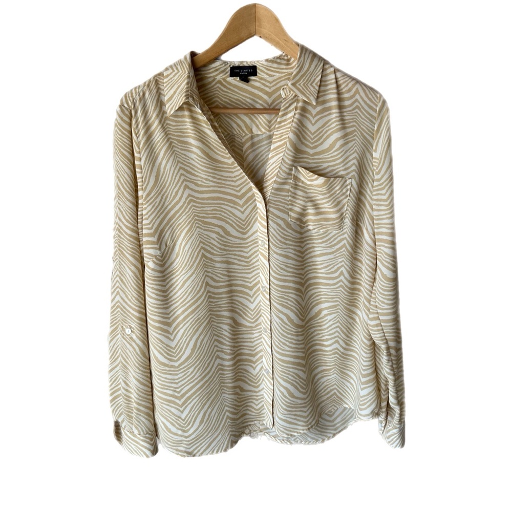 The Limited Ashton Tan and White Animal Print Button Down Blouse L